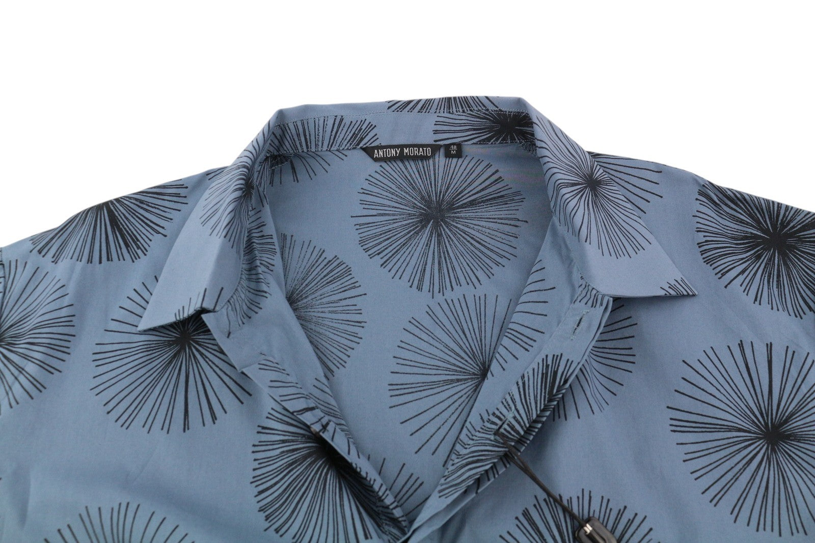 ANTONY MORATO Men's Shirt M Blue Patterned Spread Collar Short Sleeve