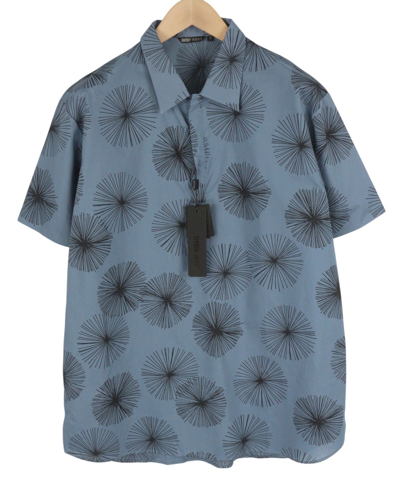 ANTONY MORATO Men's Shirt L Blue Pattern Spread Collar Short Sleeve