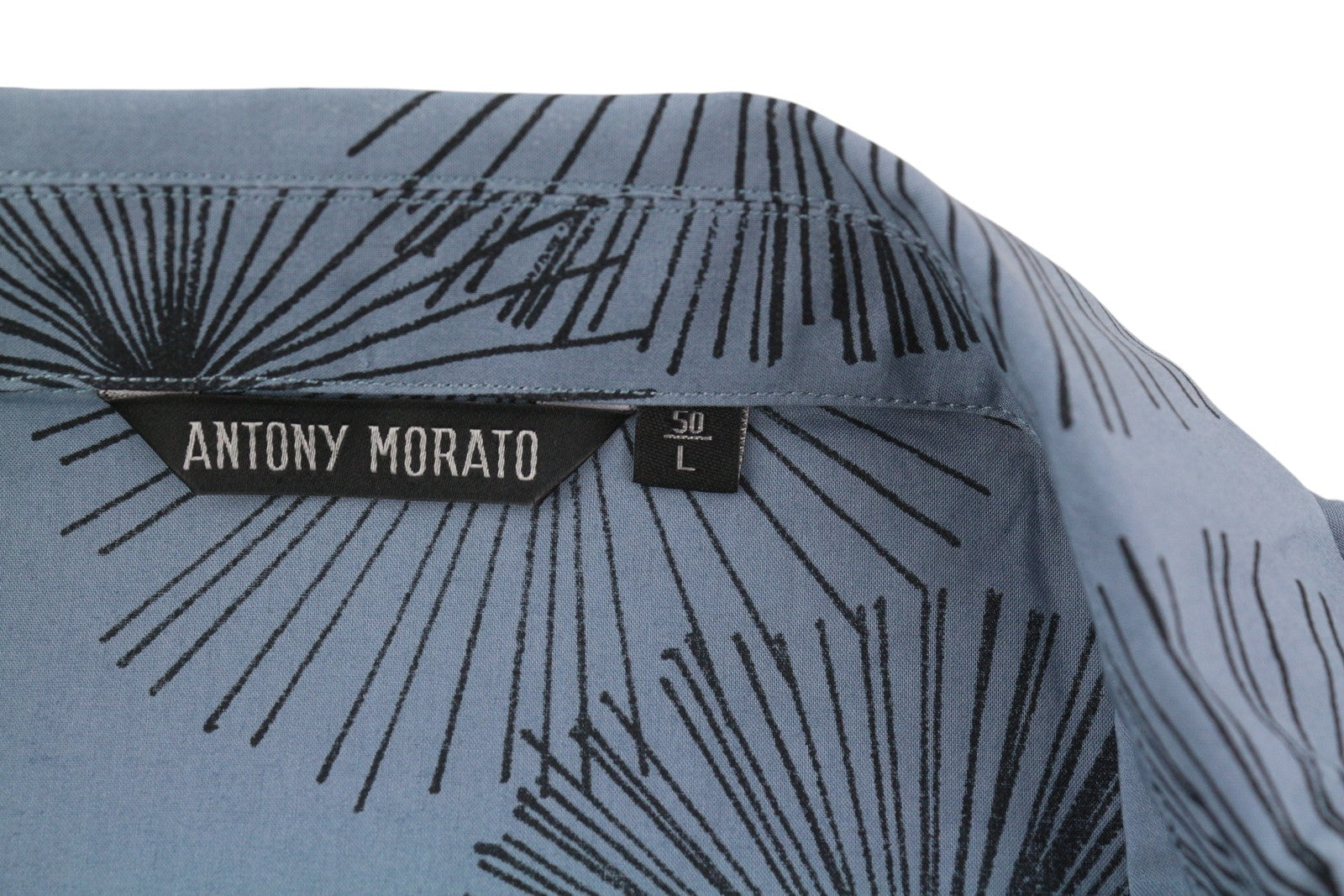 ANTONY MORATO Men's Shirt L Blue Pattern Spread Collar Short Sleeve
