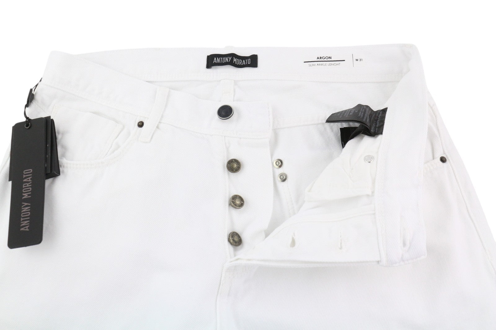 ANTONY MORATO Argon Men's Jeans W31 White Slim Ankle Button-Fly Denim