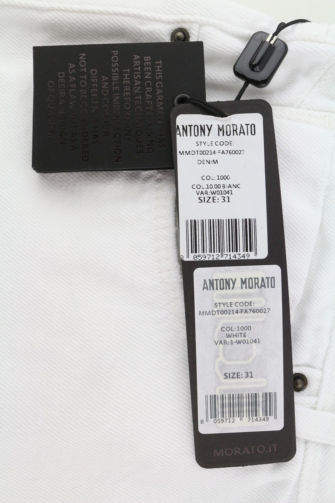 ANTONY MORATO Argon Men's Jeans W31 White Slim Ankle Button-Fly Denim