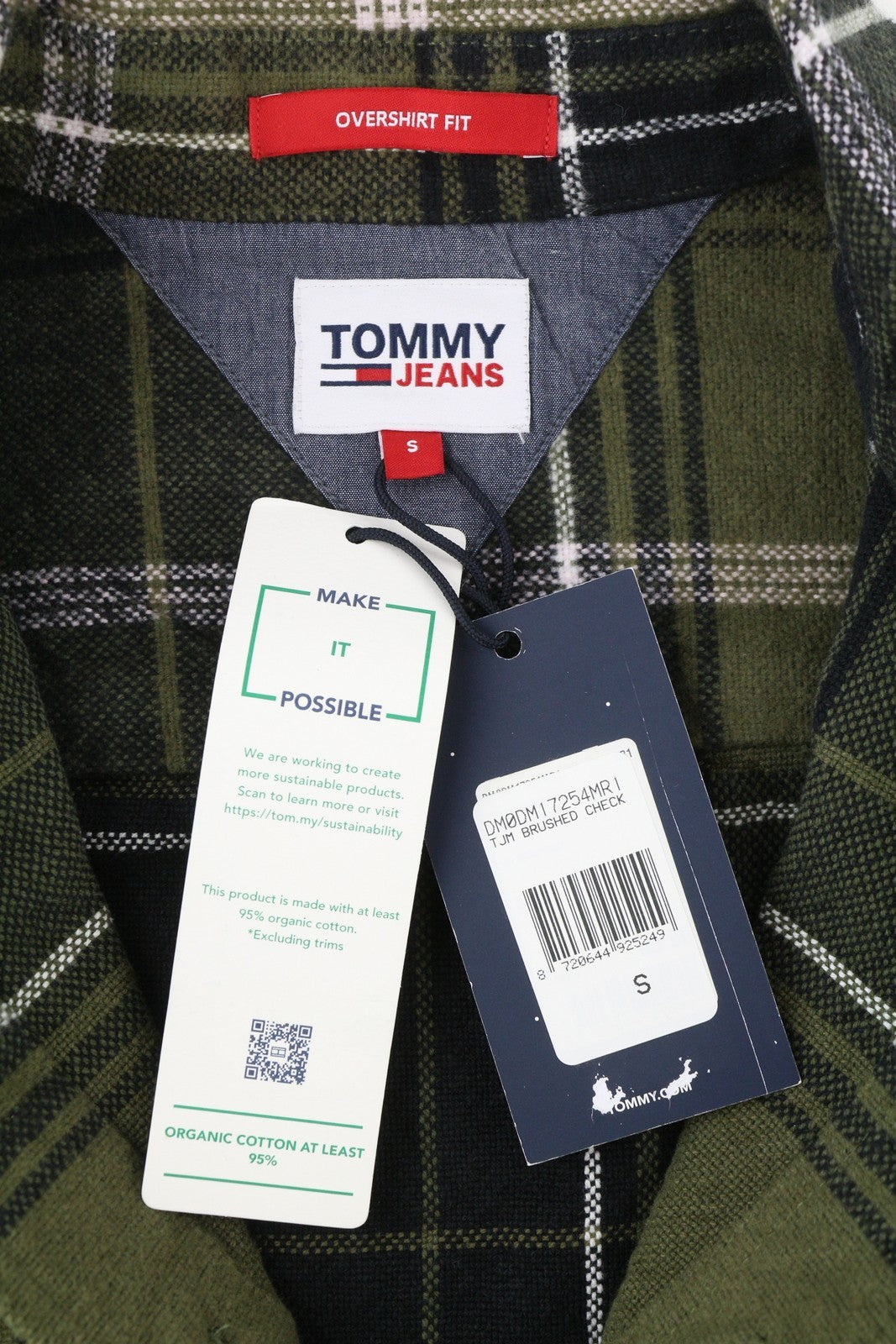 TOMMY HILFIGER Brushed Check Men's Shirt S Green Flannel Overshirt