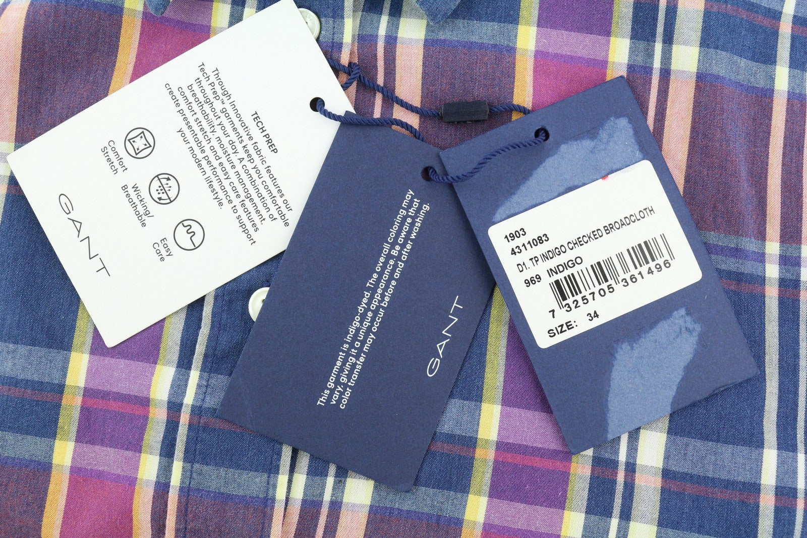 GANT TP Indigo Checked Broadcloth Women's Shirt EU34 Colourful Casual