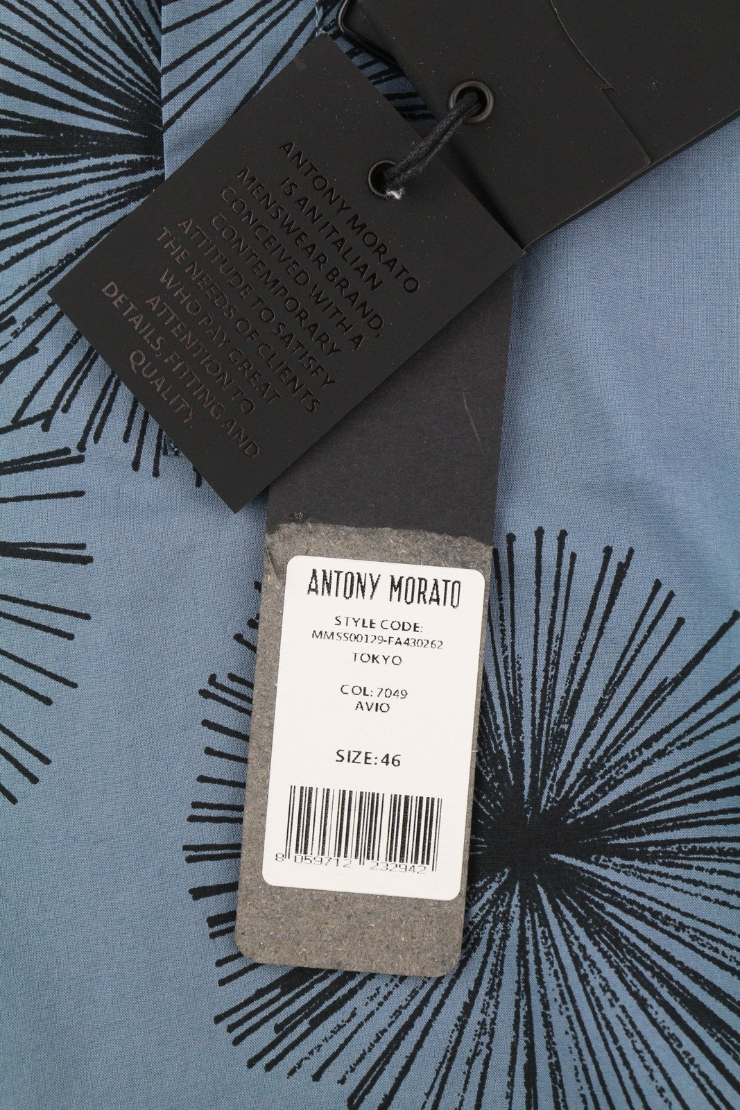 ANTONY MORATO Men's Shirt S Blue Pattern Spread Collar Short Sleeve