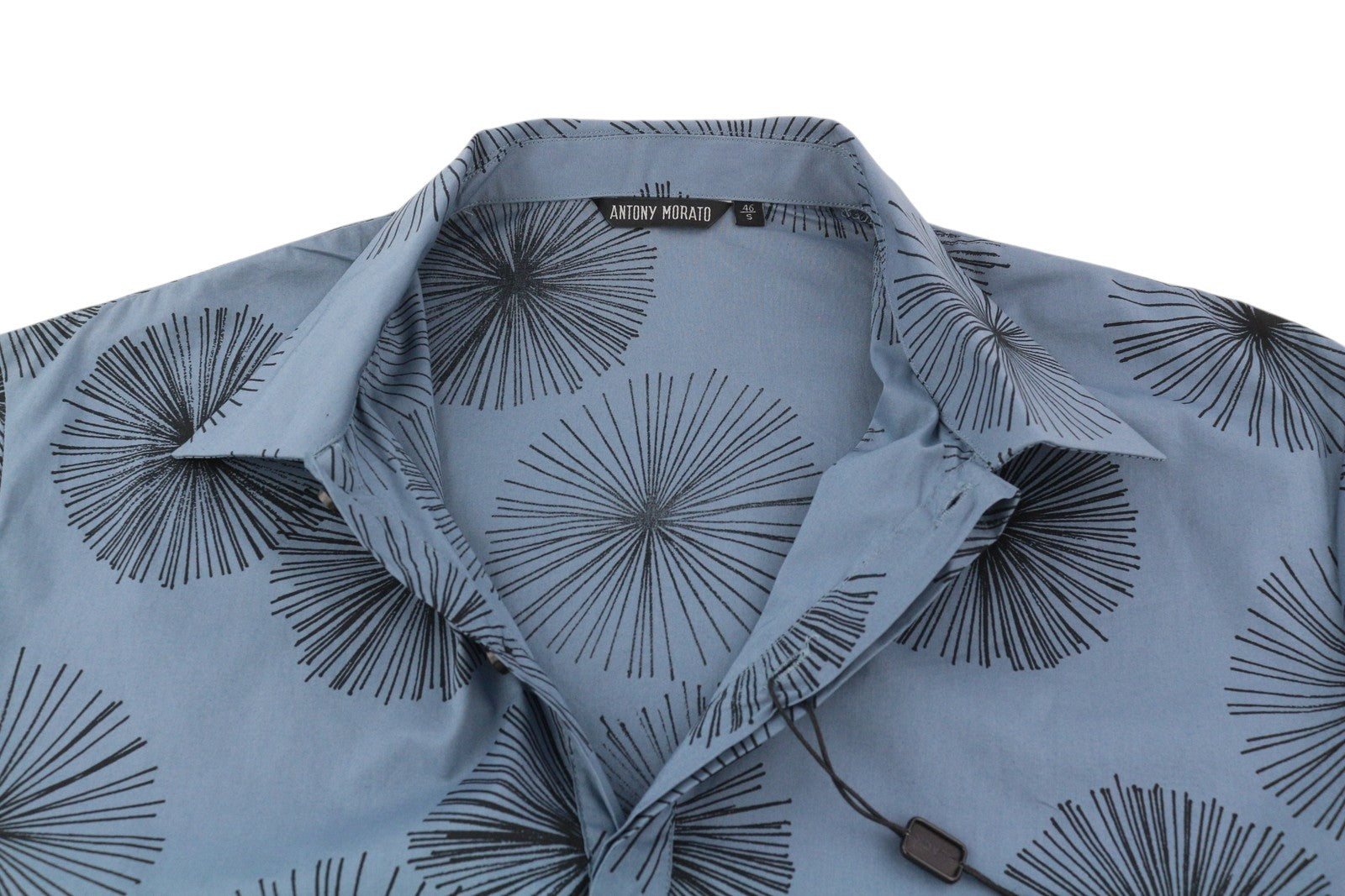 ANTONY MORATO Men's Shirt S Blue Pattern Spread Collar Short Sleeve