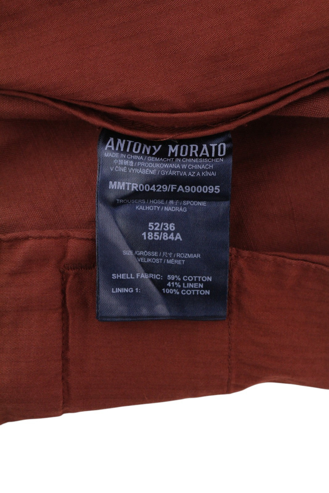 ANTONY MORATO Men's Trousers W36 Brown Linen Blend Elastic Waist