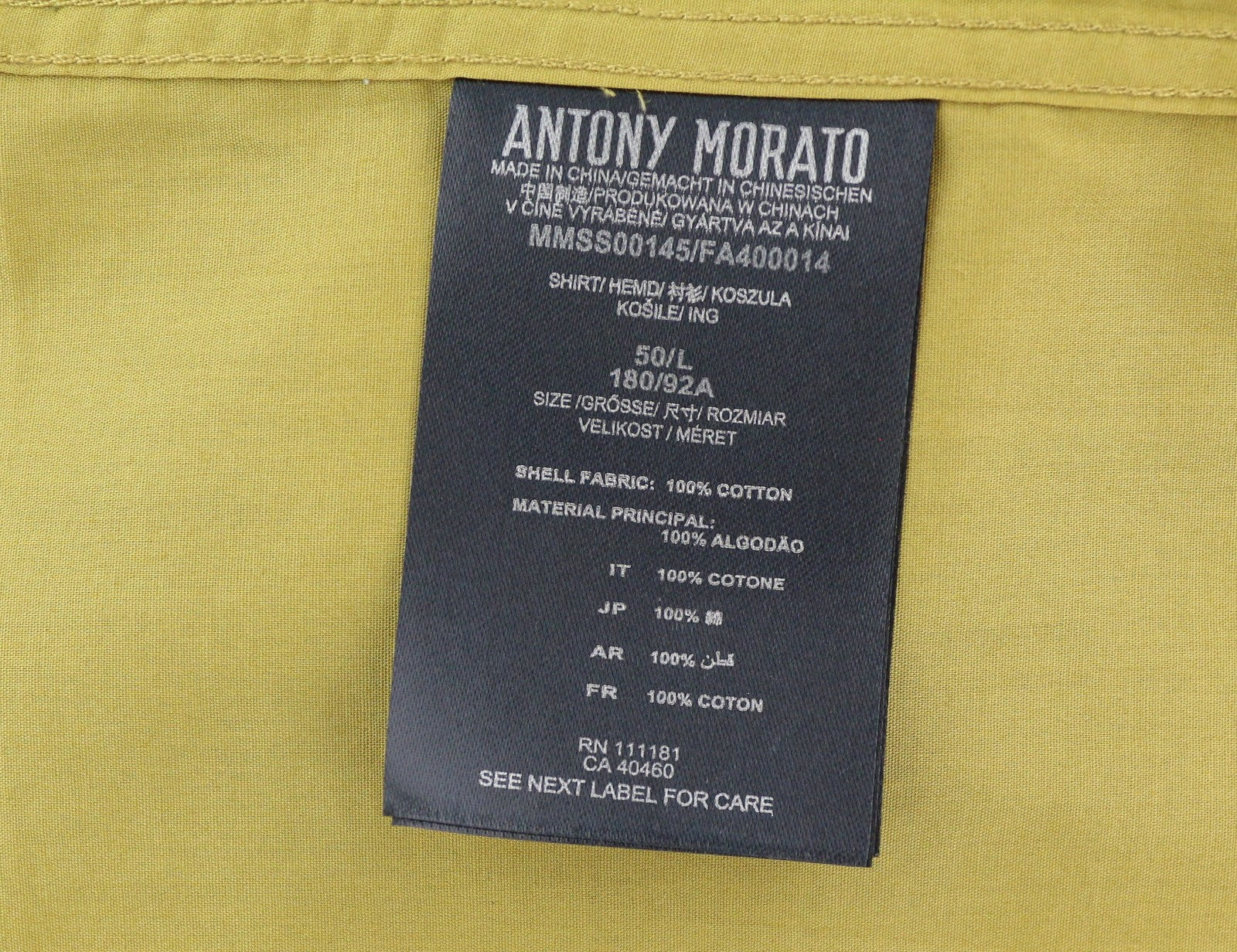 ANTONY MORATO Men's Shirt L Mustard Button-Down Pocket Short Sleeve