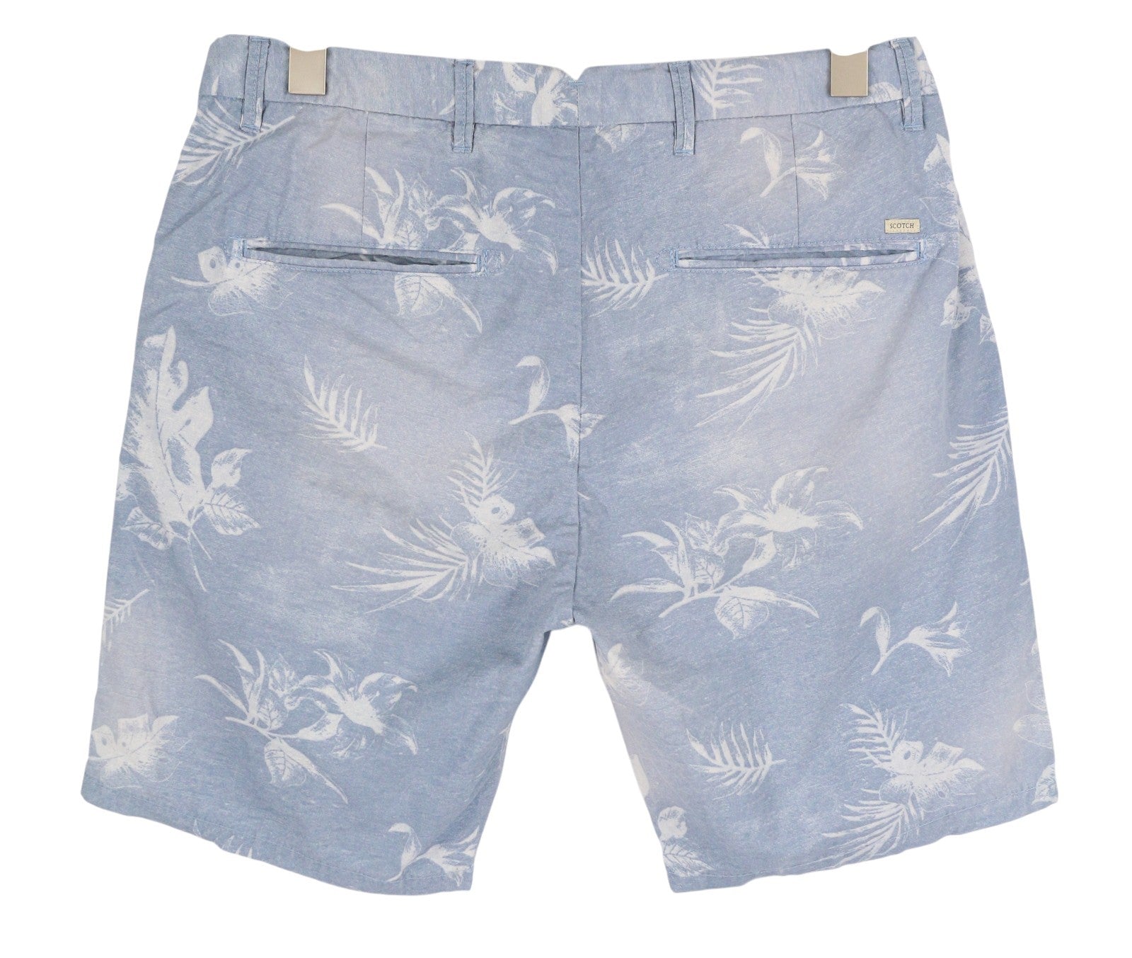 SCOTCH & SODA Men's Shorts W30 Blue Washed Chino Leaf Print Logo