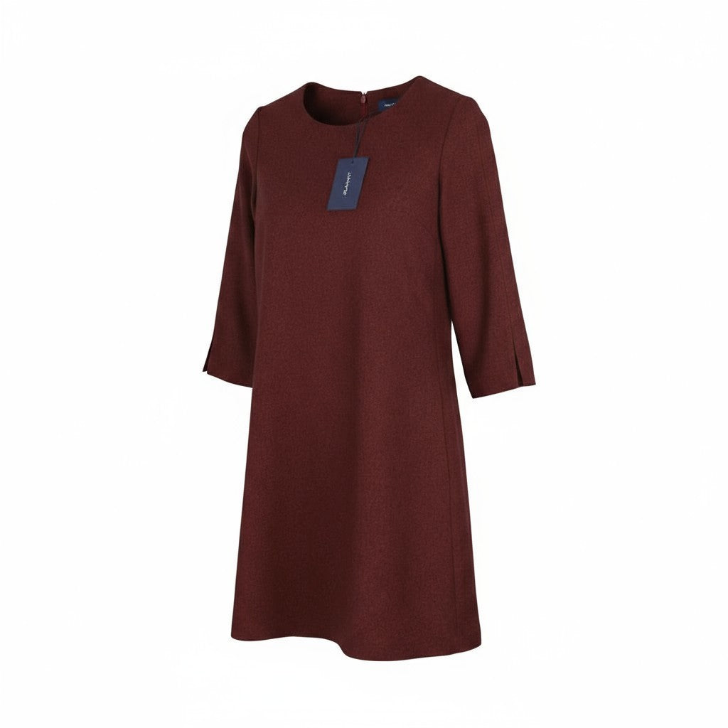 GANT Washable Str Wool A-Line Women's Dress EU36 Burgundy 3/4 Sleeve