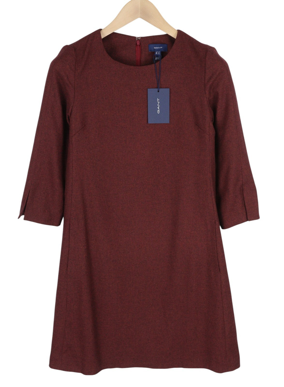 GANT Washable Str Wool A-Line Women's Dress EU36 Burgundy 3/4 Sleeve