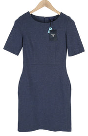 GANT Herringbone Jersey Women's Dress EU34 Blue Round Neck Short Sleeve