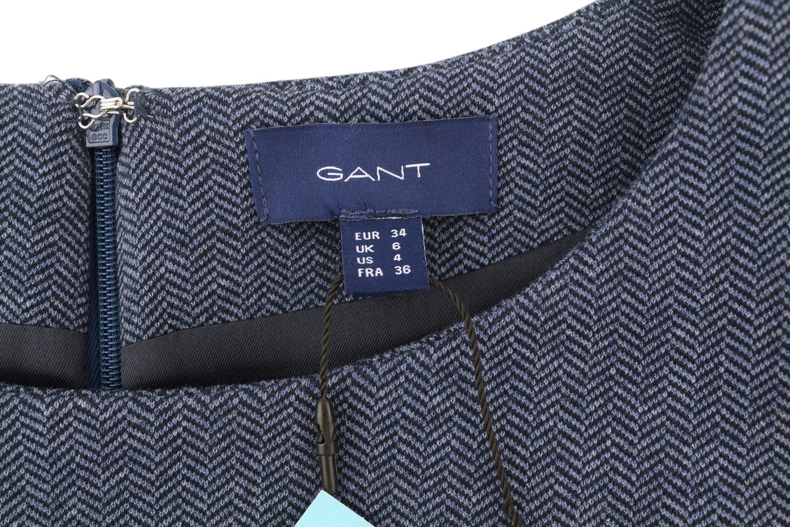 GANT Herringbone Jersey Women's Dress EU34 Blue Round Neck Short Sleeve