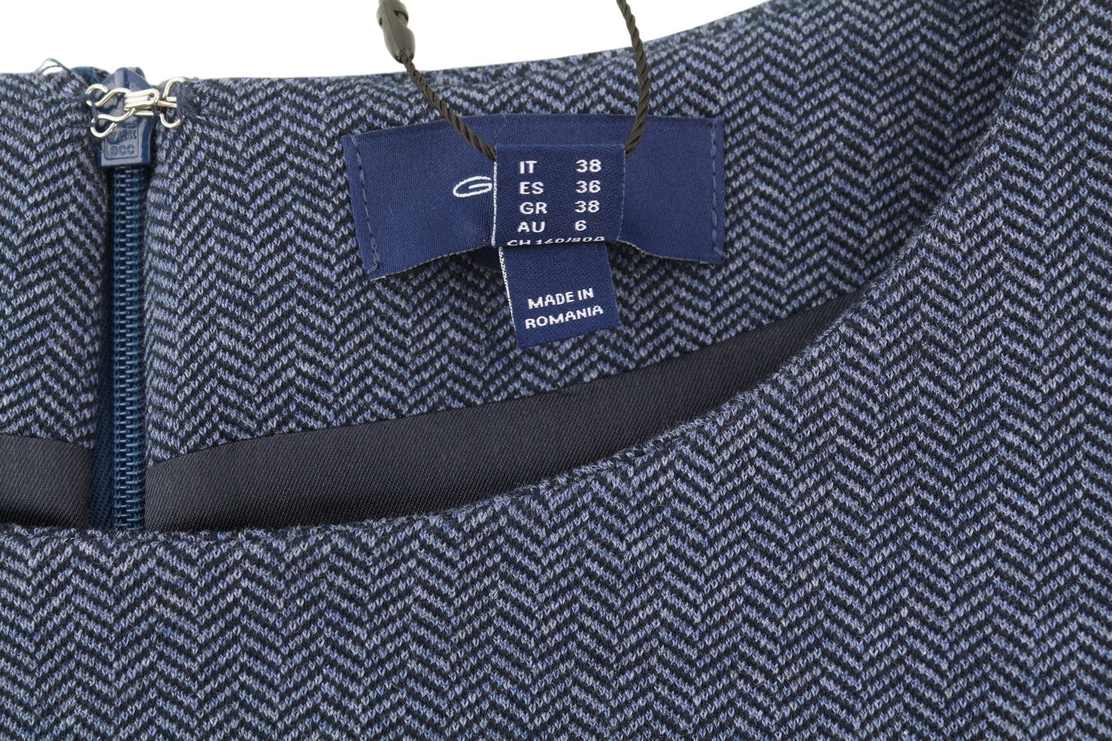 GANT Herringbone Jersey Women's Dress EU34 Blue Round Neck Short Sleeve