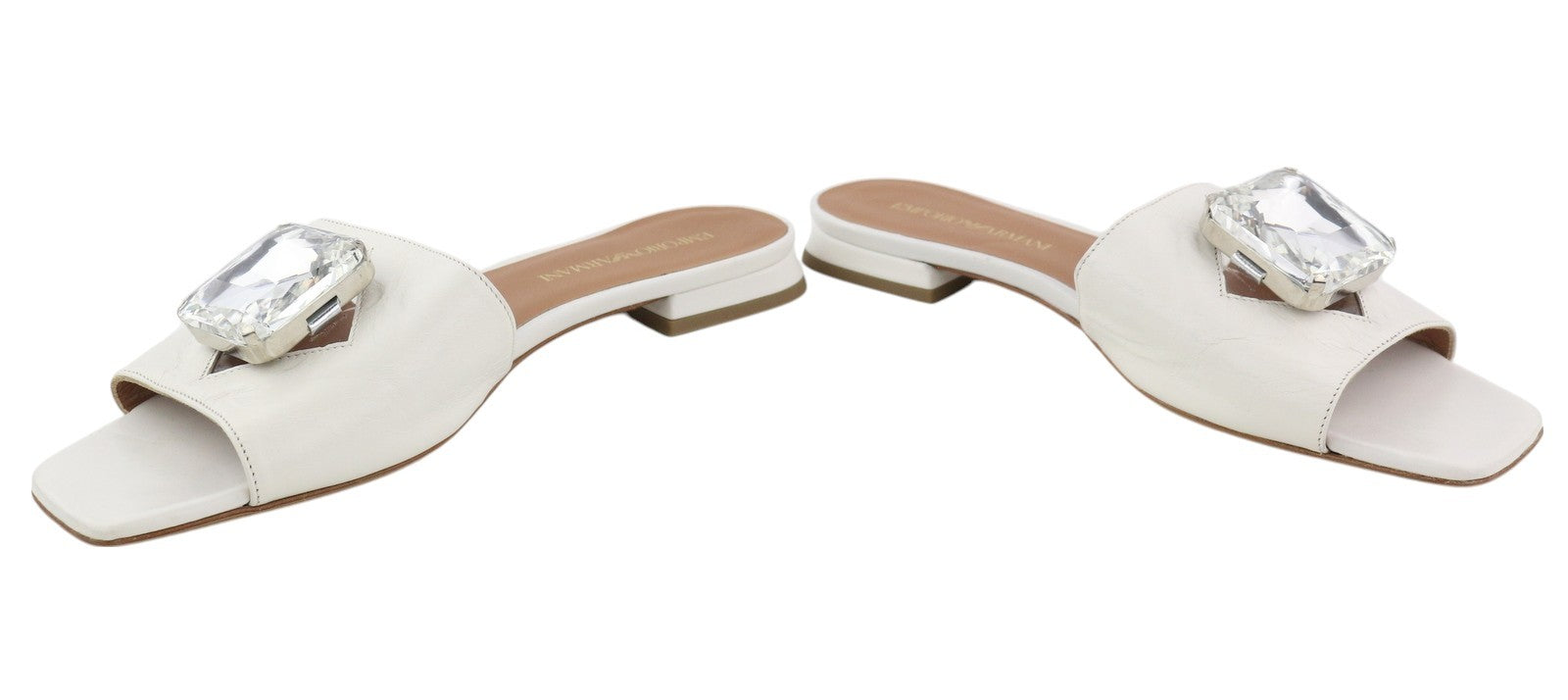 EMPORIO ARMANI Women's Flats EU37 White Leather Crystal Slip On