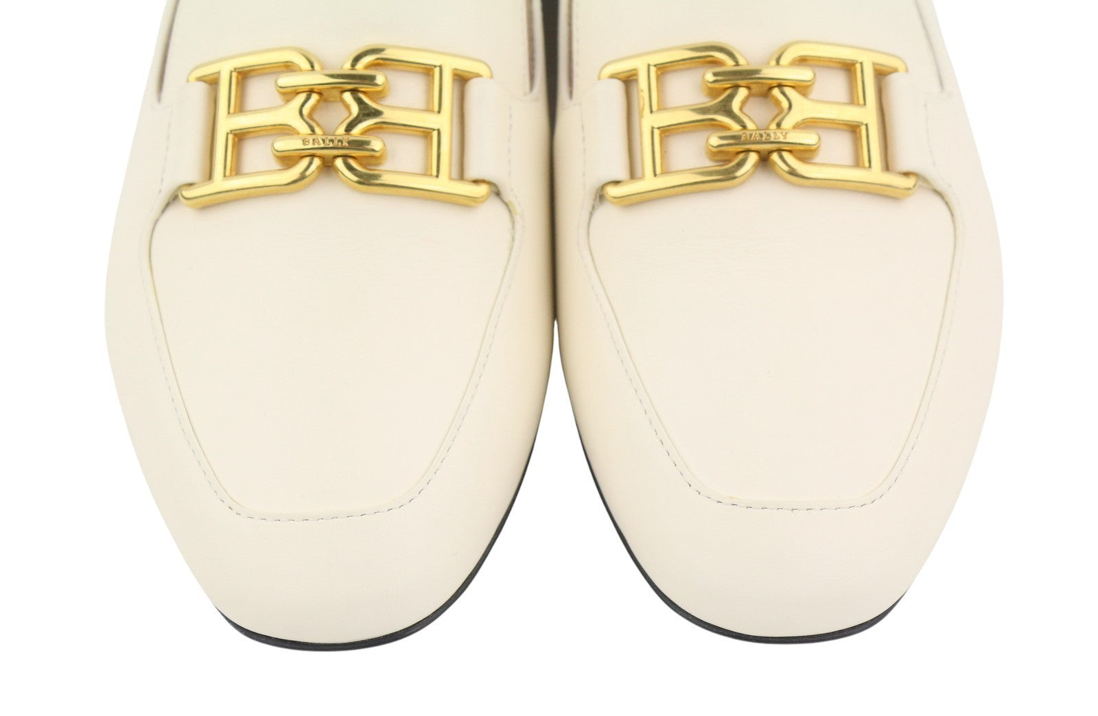 BALLY Ellah Women Flats EU36.5 Milky Leather Gold Tone Details Loafers RRP699