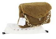 SANDRO Big Yza Curly Women Bag OS Camel Shearling Chain-Link Shoulder RRP475