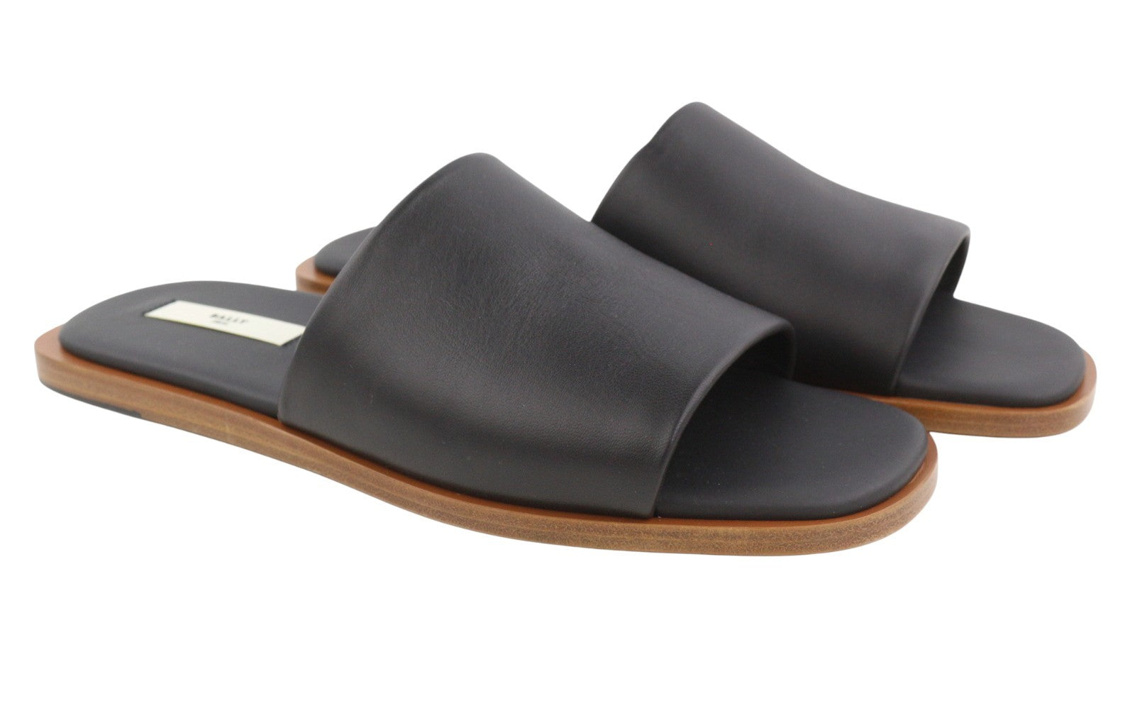 BALLY Sabian-TU Men Flats EU44 Black Lambskin Leather Slip-On Slides RRP649