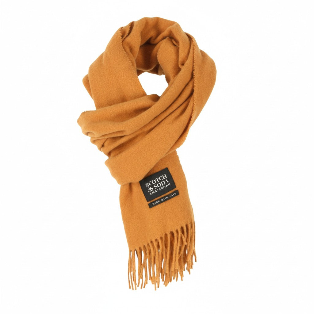 SCOTCH & SODA Women Scarf OS Brown Wool Fringe Details Logo Unisex