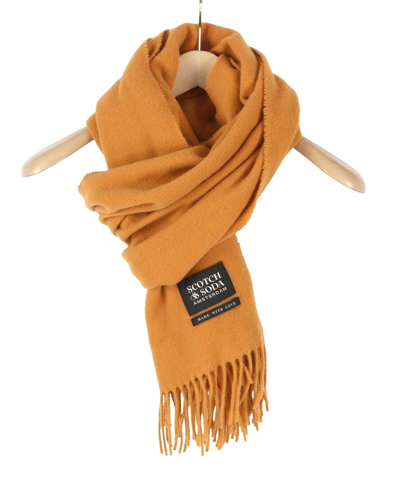 SCOTCH & SODA Women Scarf OS Brown Wool Fringe Details Logo Unisex