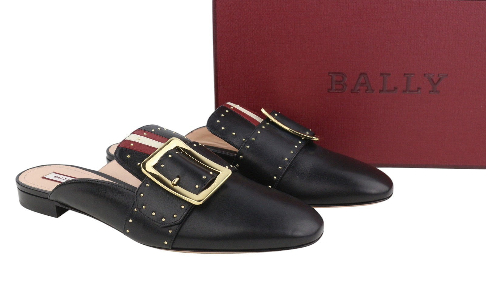 BALLY Janesse Women Flats EU40 Black Calfskin Leather Studs Mules Clogs RRP499