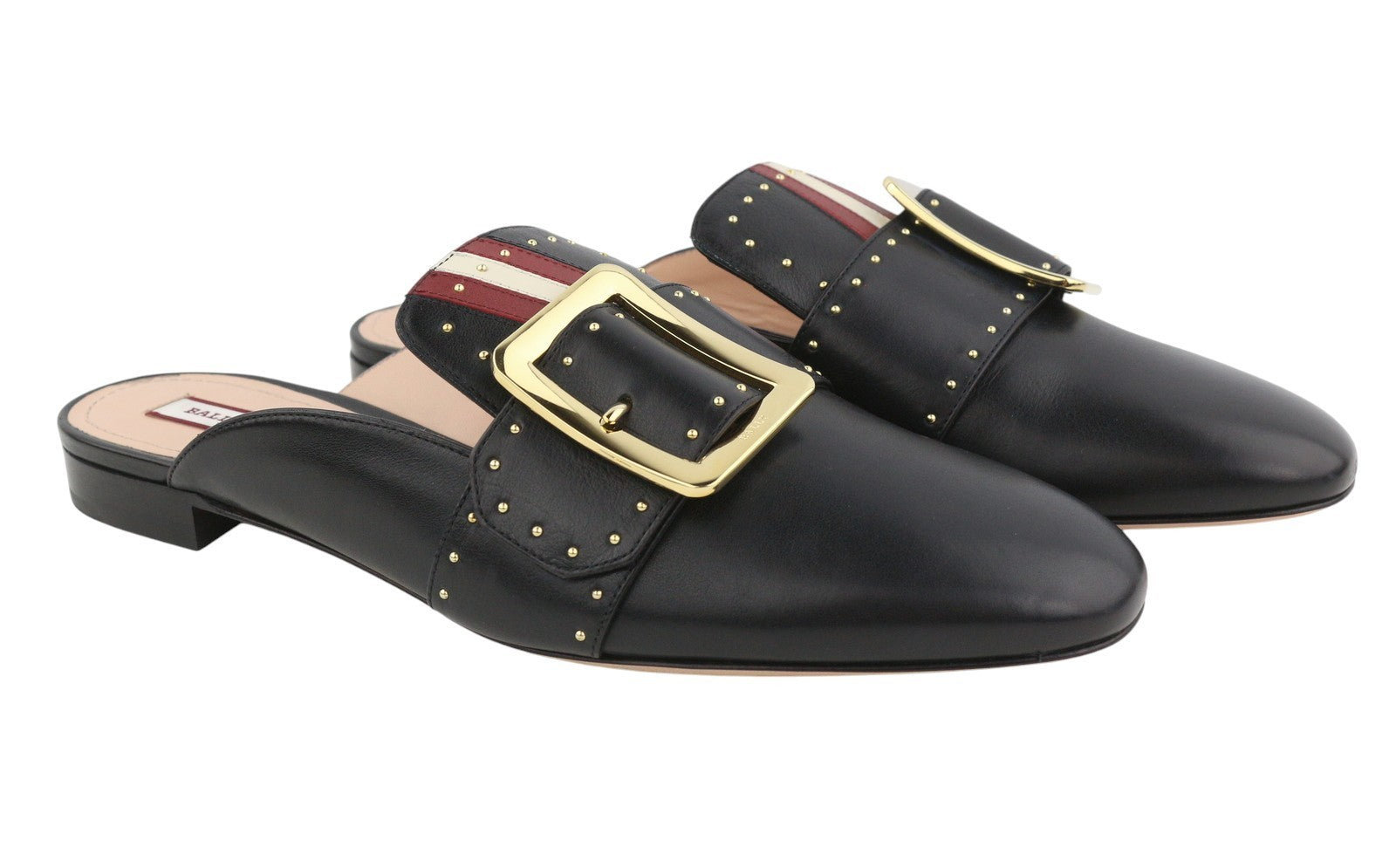 BALLY Janesse Women Flats EU40 Black Calfskin Leather Studs Mules Clogs RRP499