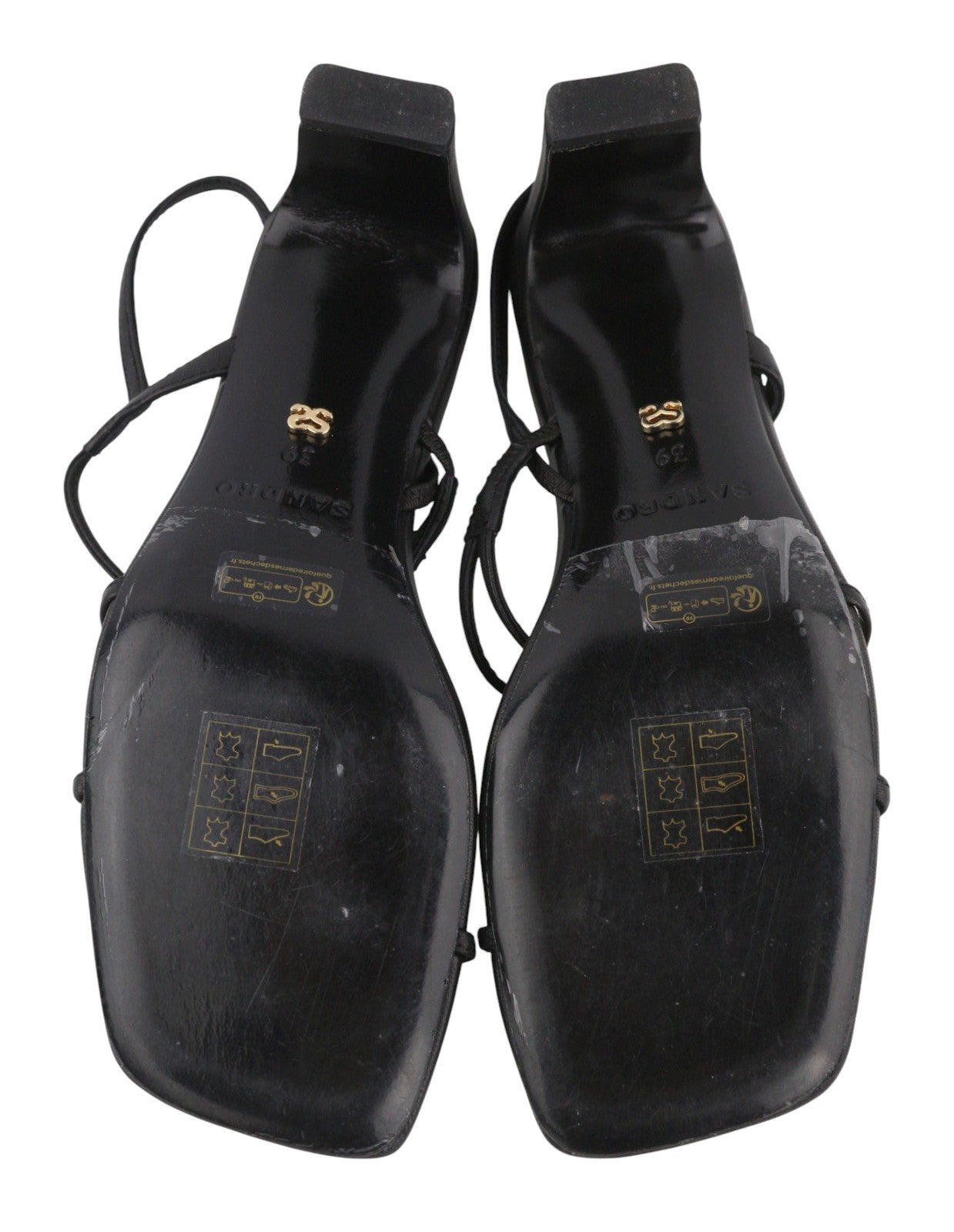 SANDRO Afaye Women Heel EU39 Black Leather Strappy Square Sandals RRP245