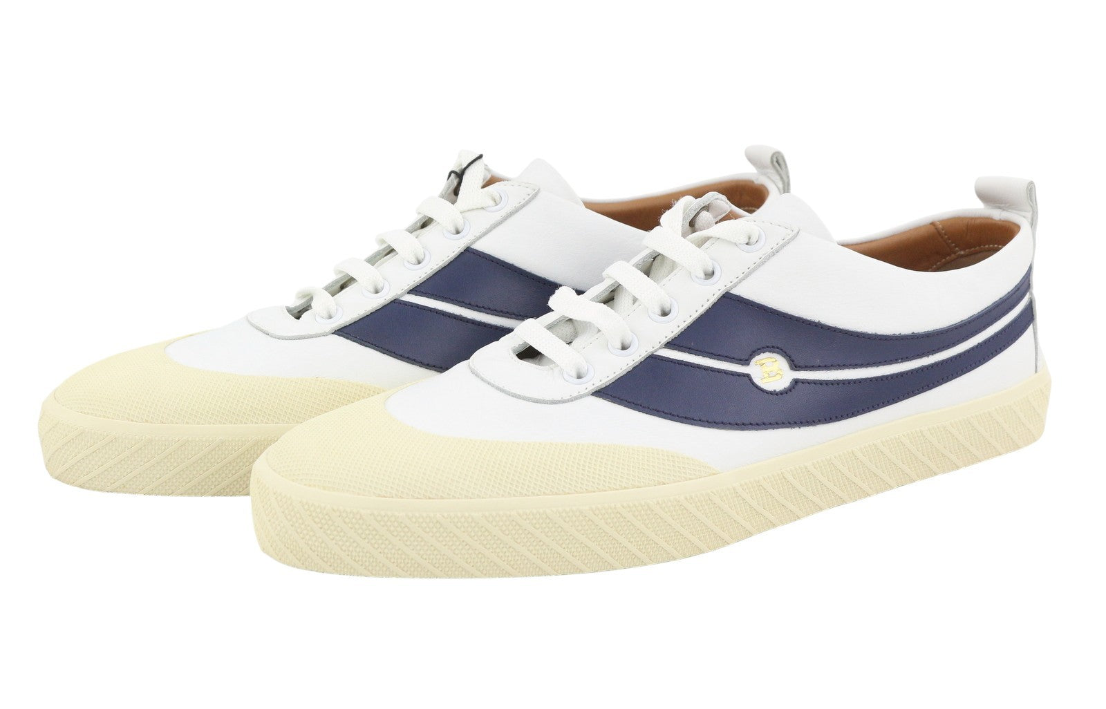 BALLY Shennon Women Sneakers EU41 White Calfskin Leather Blue Sides Lace Low Top