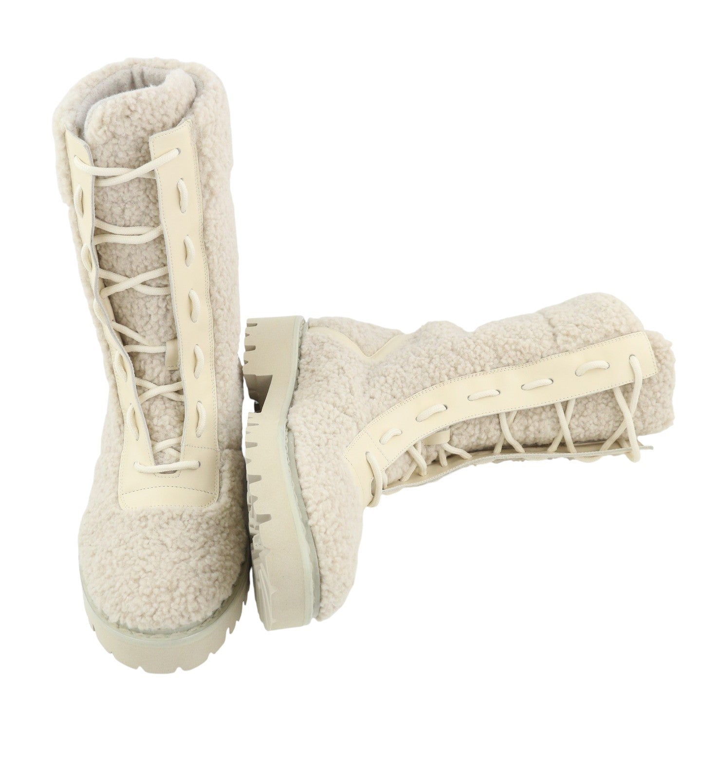 BALLY Ninni Women Boots EU38 Ivory Teddy Shearling Laced Mid Top RRP899