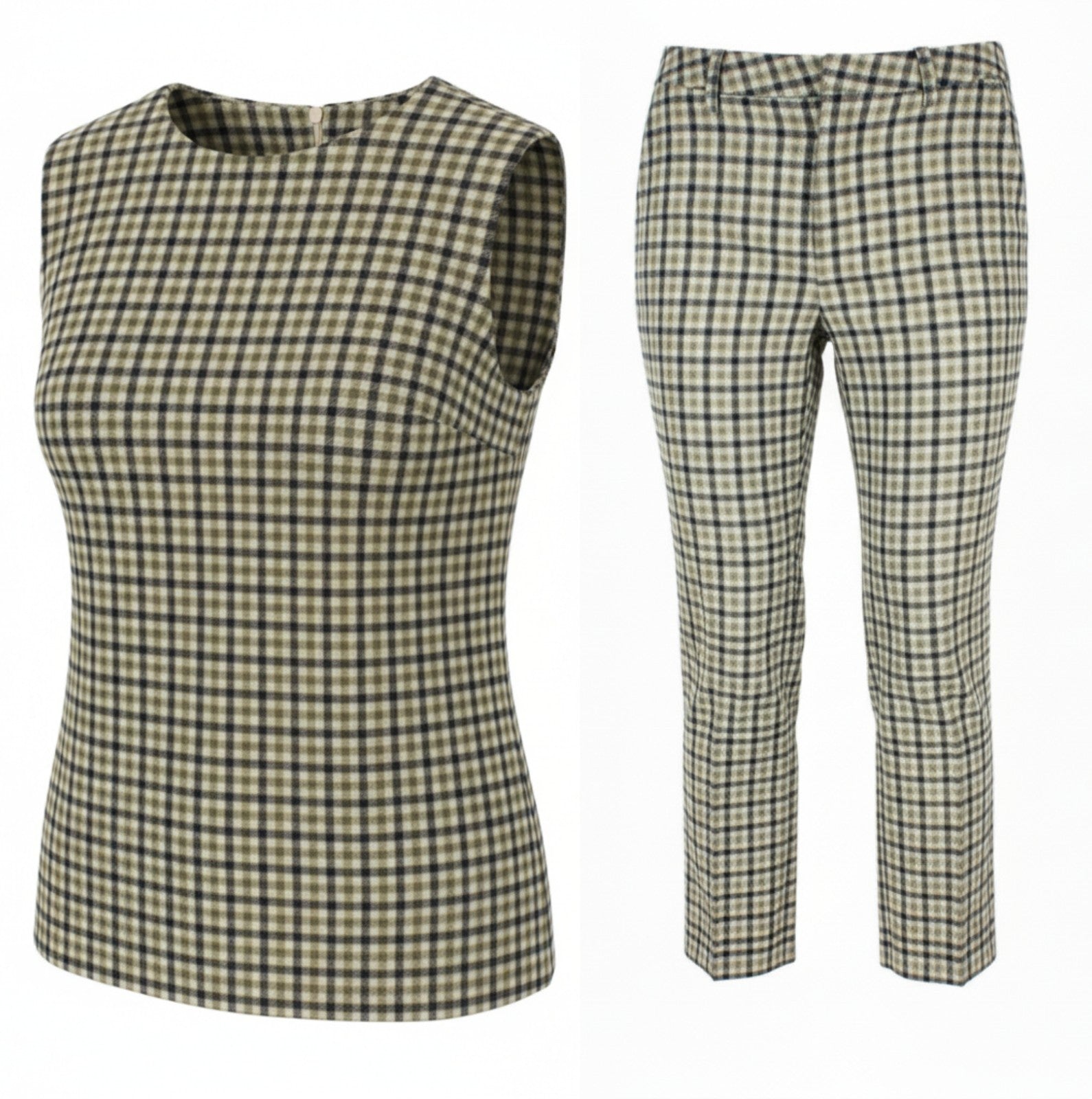 SUISTUDIO Sage Robin Women Set UK10 Checked Sleeveless Soft Wool 2 PC