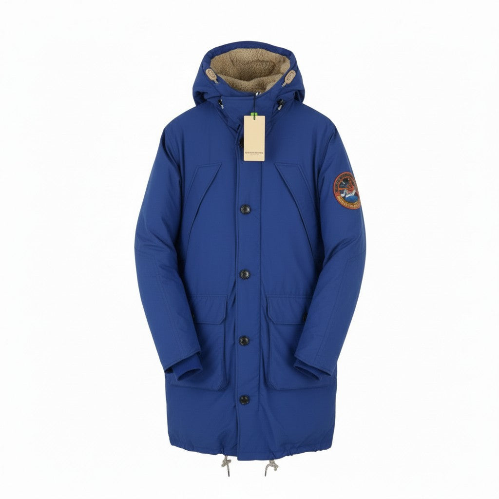 SCOTCH & SODA Men Jacket M Blue Heavy Padded Hooded Mid-Length Parka RRP381