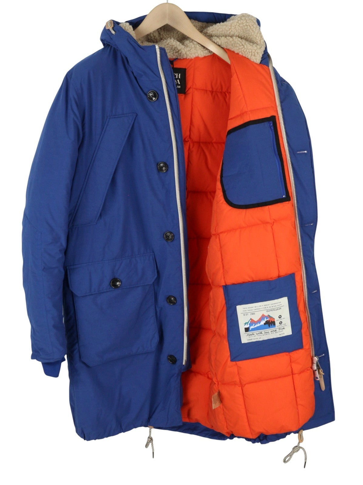 SCOTCH & SODA Men Jacket M Blue Heavy Padded Hooded Mid-Length Parka RRP381