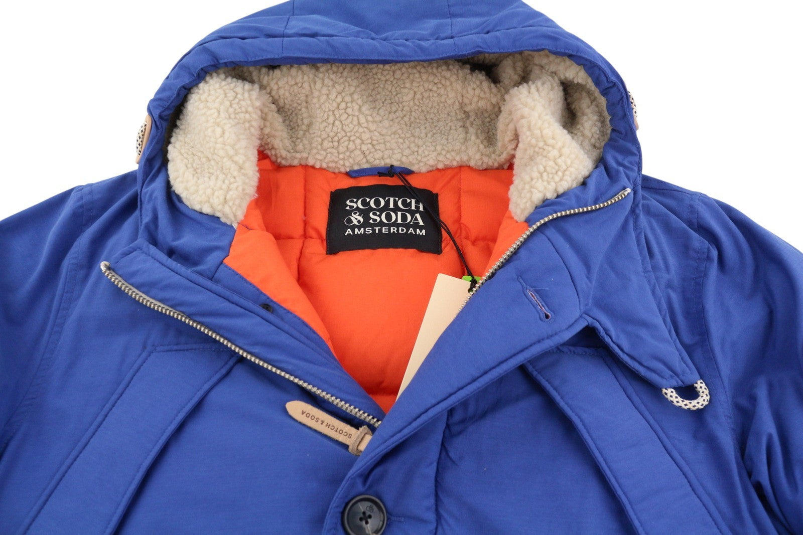 SCOTCH & SODA Men Jacket M Blue Heavy Padded Hooded Mid-Length Parka RRP381