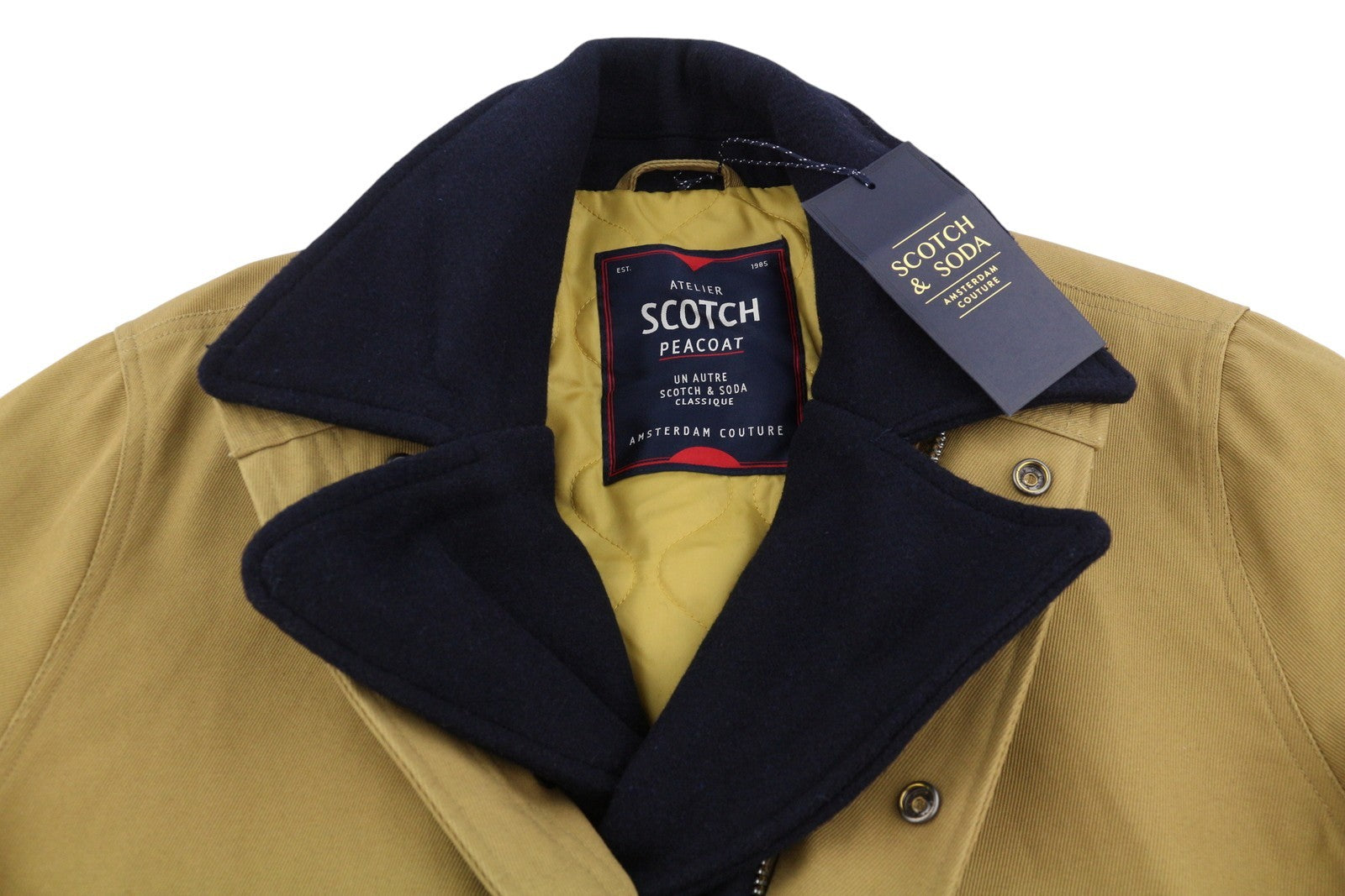 SCOTCH & SODA Atelier Men Jacket M Brown Double Collar Drawstring Waist Peacoat