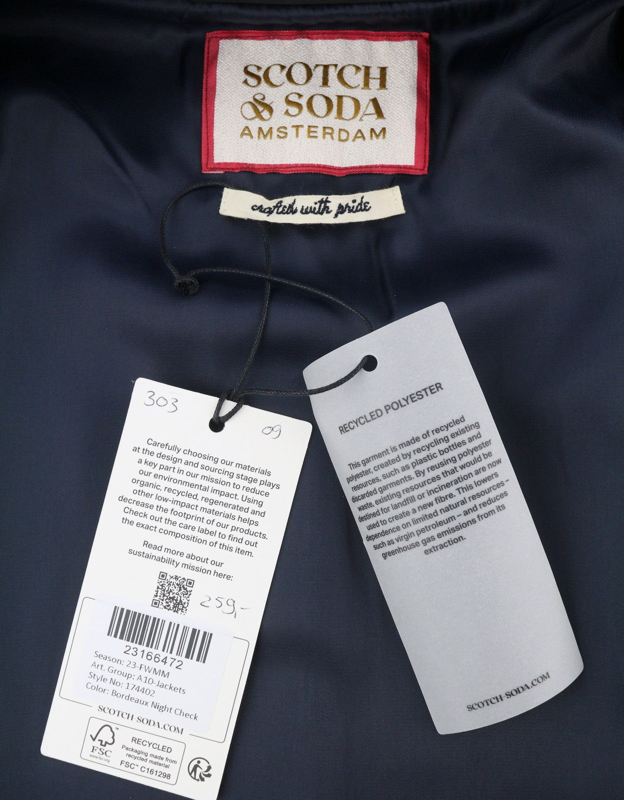 SCOTCH & SODA Men Jacket M Bordeaux Nigh Check Flannel Wool Blend Bomber