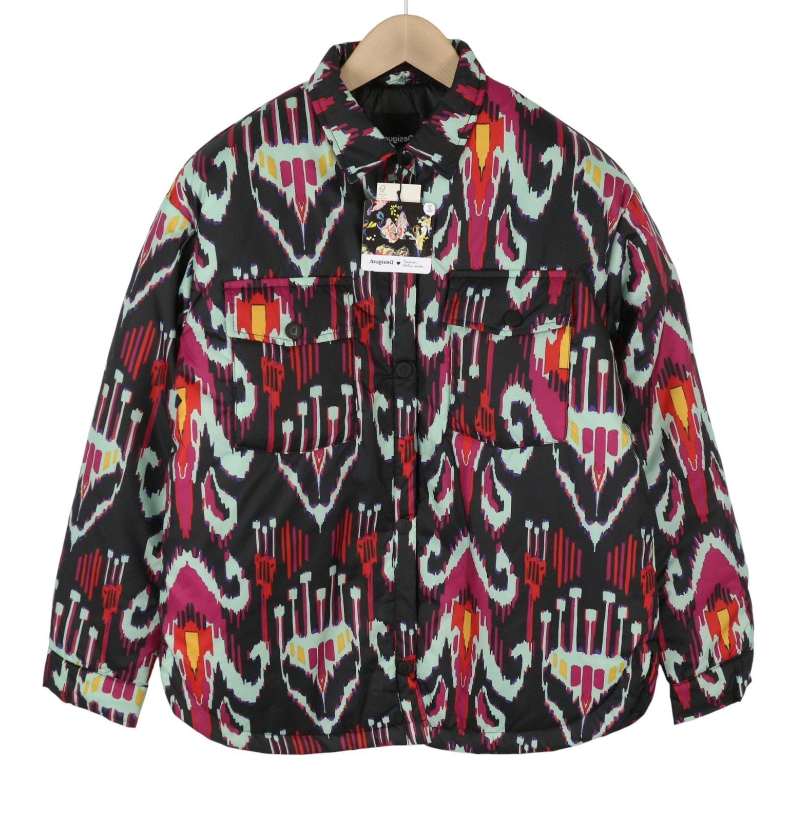 DESIGUAL Eliot Women Jacket L Colourful Abstract Print Padded Snap Button