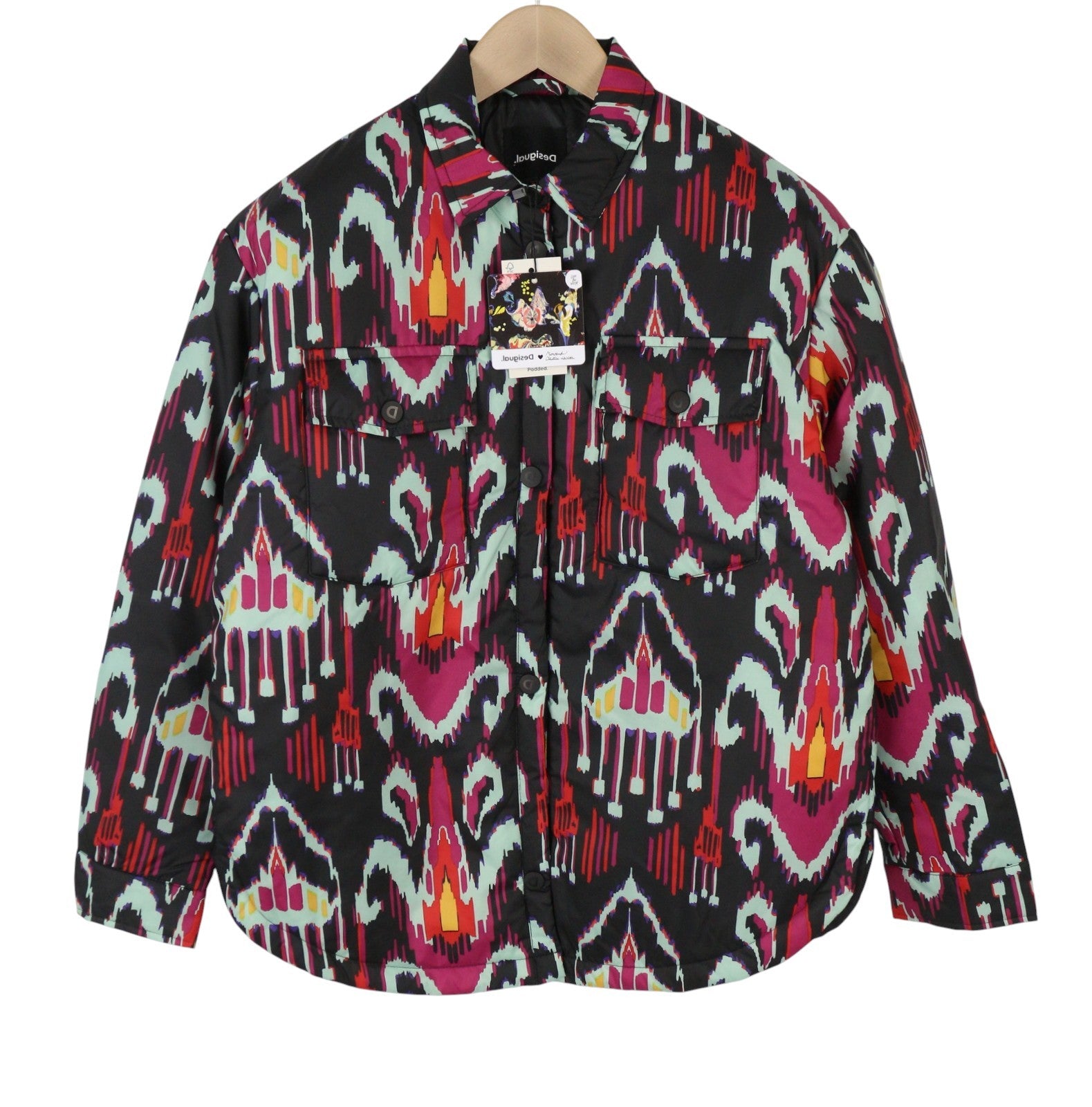 DESIGUAL Eliot Women Jacket M Colourful Abstract Print Padded Snap Buttons