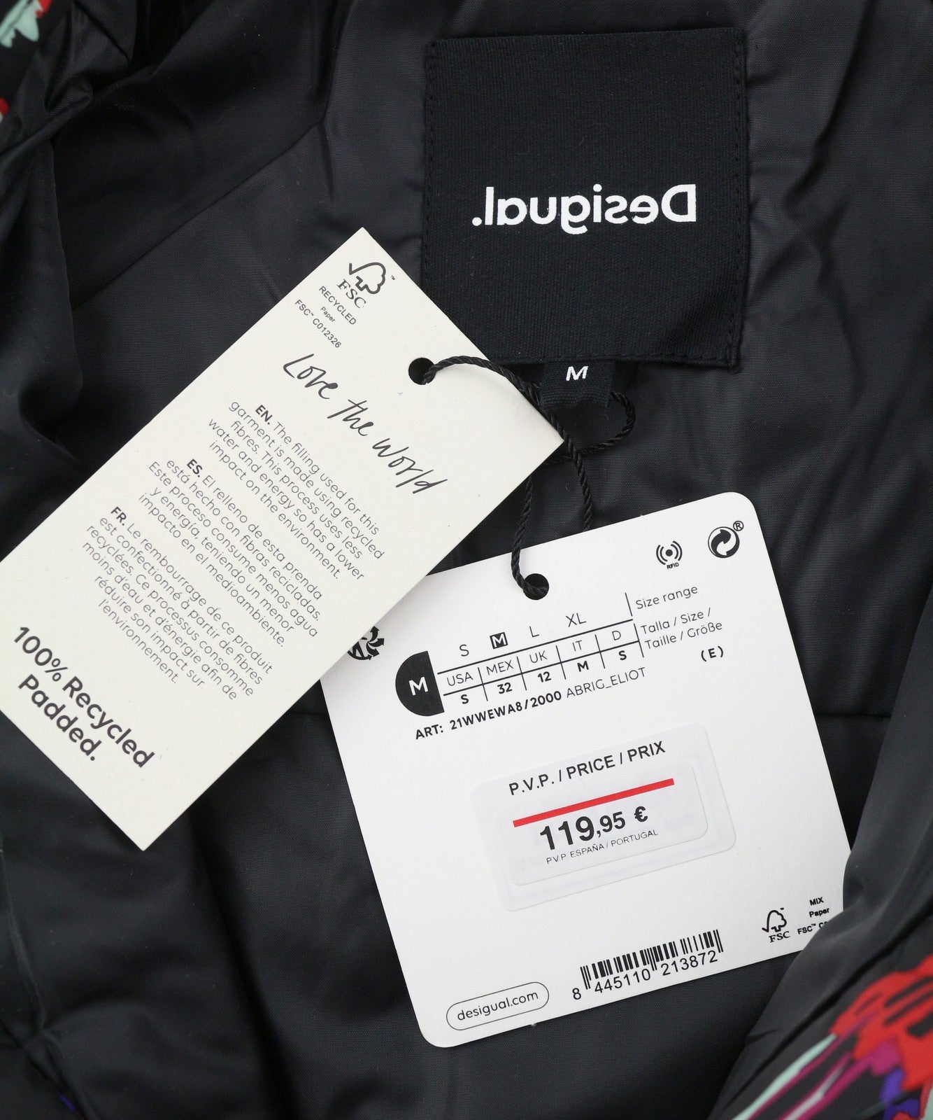 DESIGUAL Eliot Women Jacket M Colourful Abstract Print Padded Snap Buttons