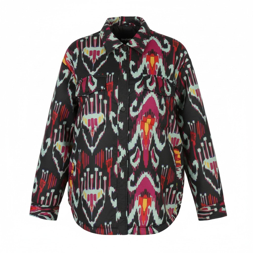 DESIGUAL Eliot Women Jacket M Colourful Abstract Pattern Padded Snap Button