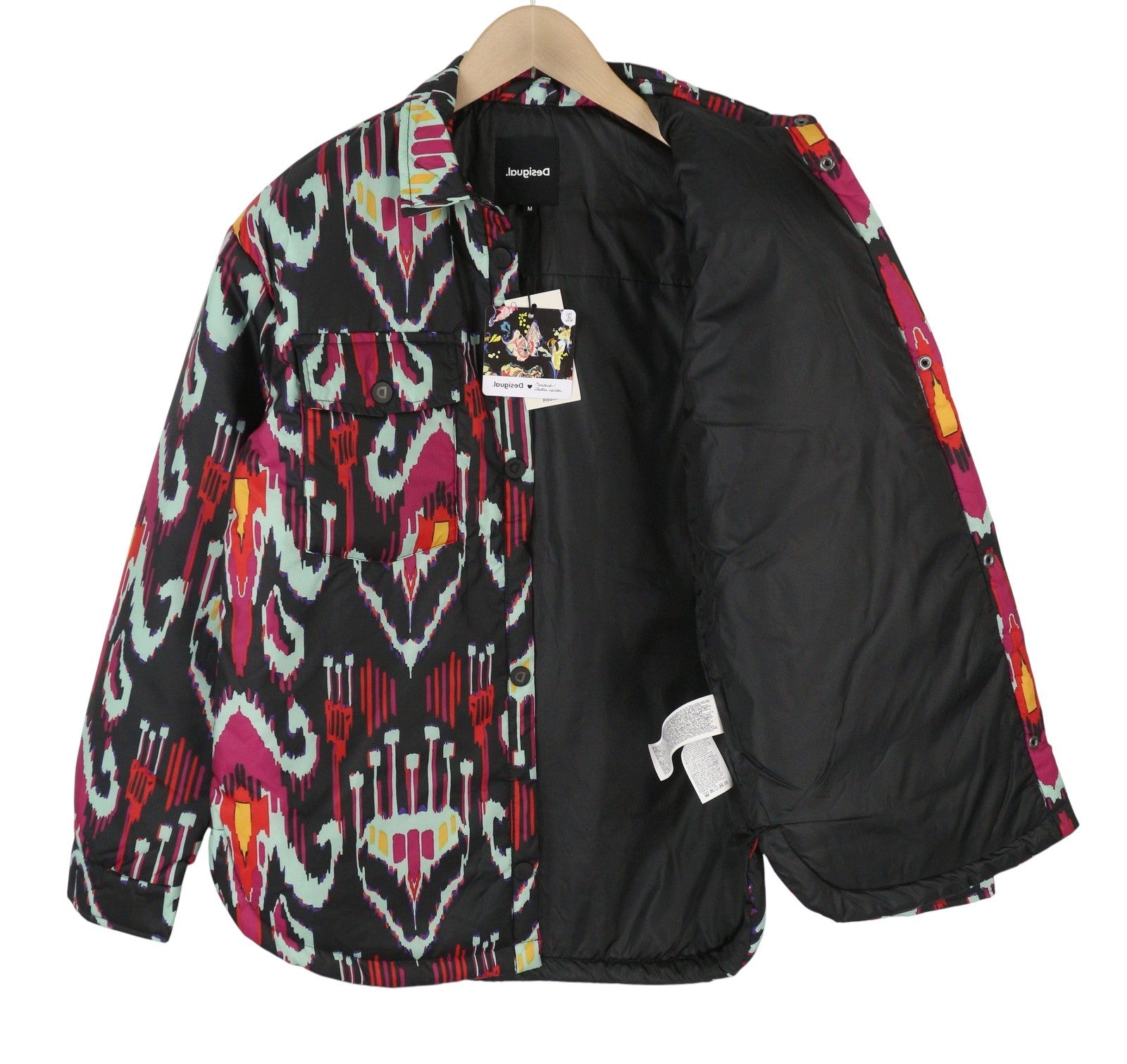 DESIGUAL Eliot Women Jacket M Colourful Abstract Pattern Padded Snap Button