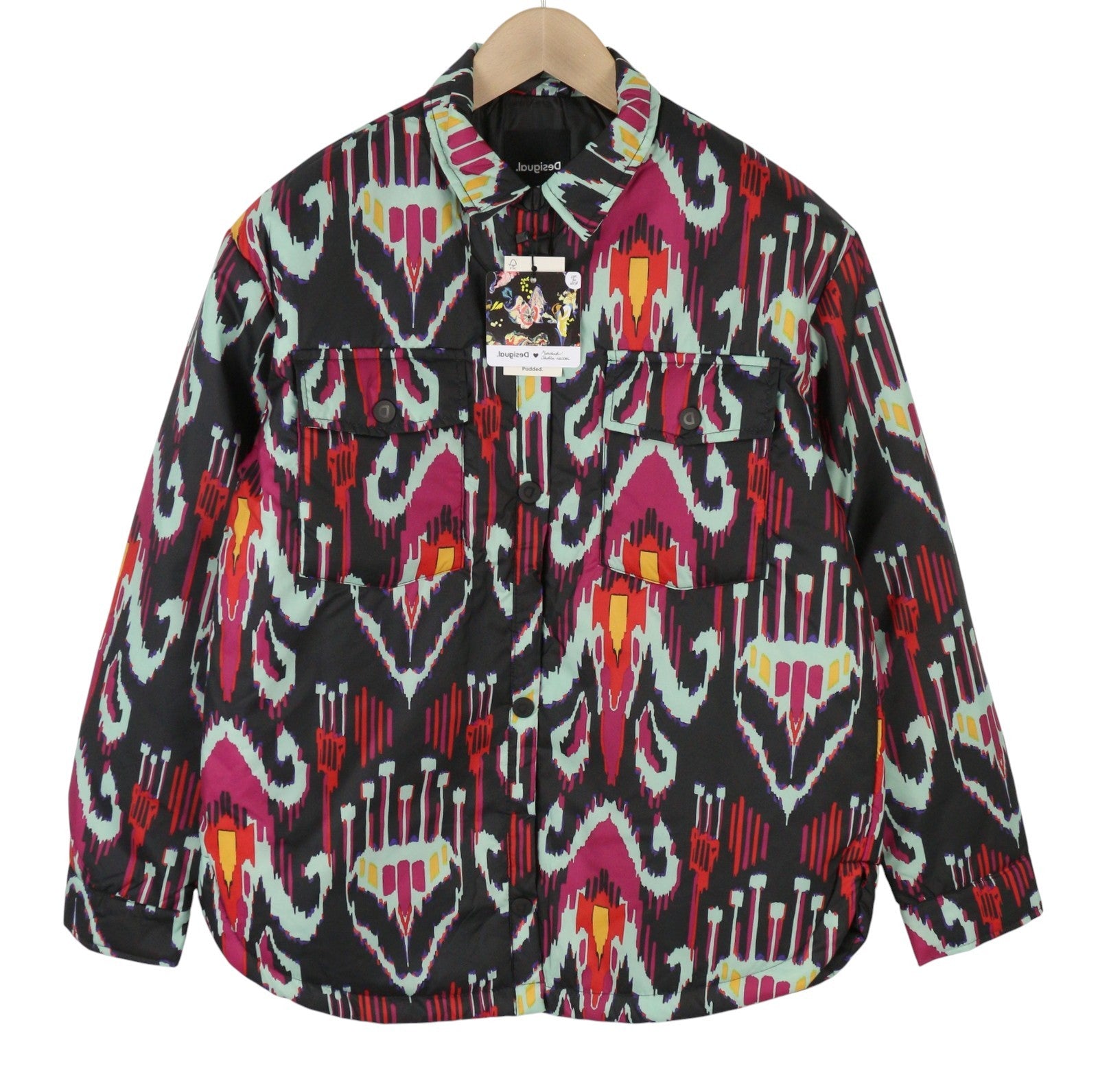 DESIGUAL Eliot Women Jacket M Colourful Abstract Pattern Padded Snap Button