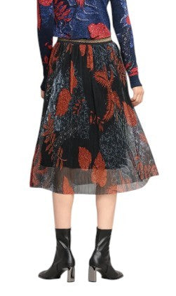 DESIGUAL Virginie Women Skirt XL Multicoloured Pattern High Waist Lined Midi