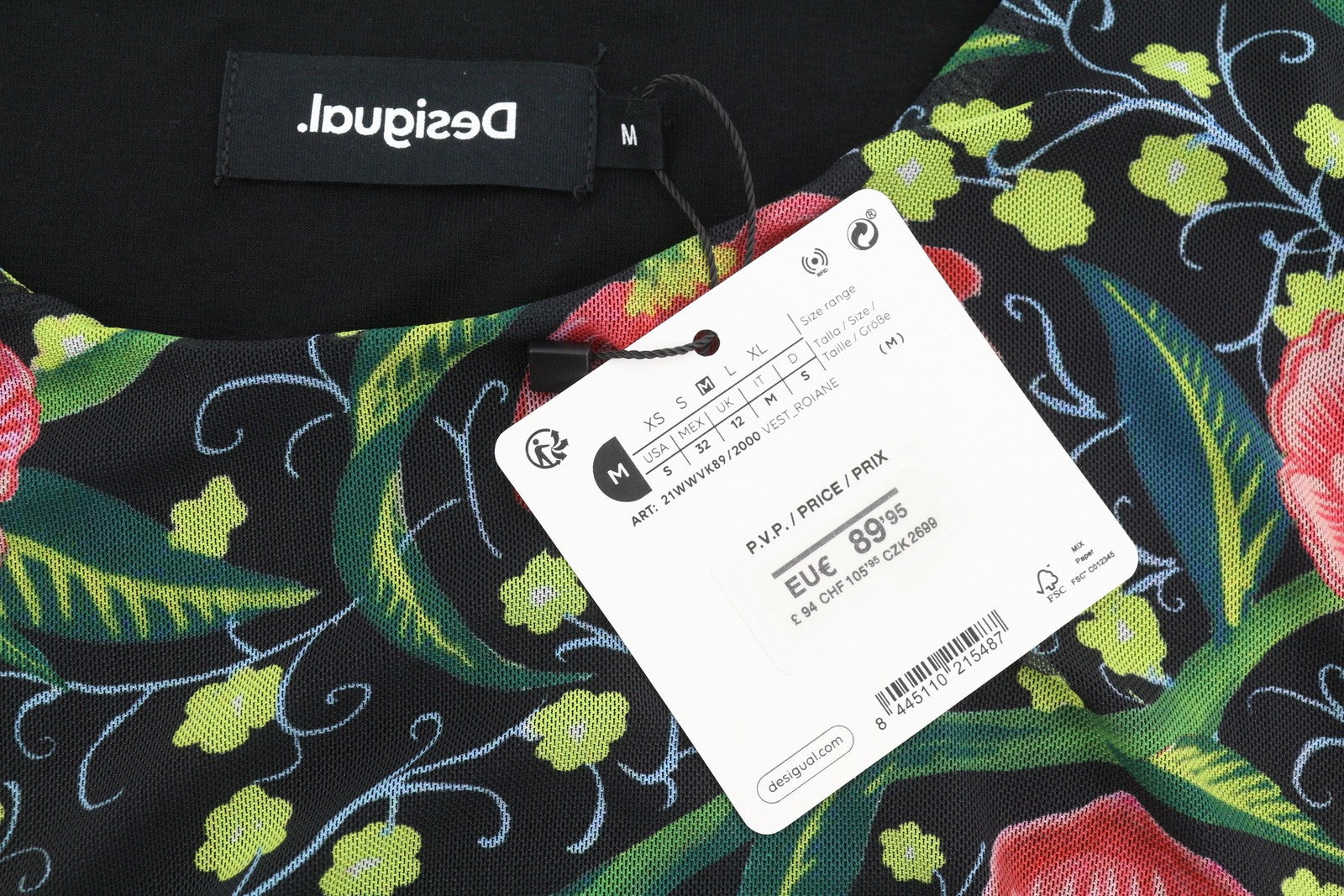 DESIGUAL Roiane Women Dress M Flowers Print Slim Fit Inner Lining Knee-Length