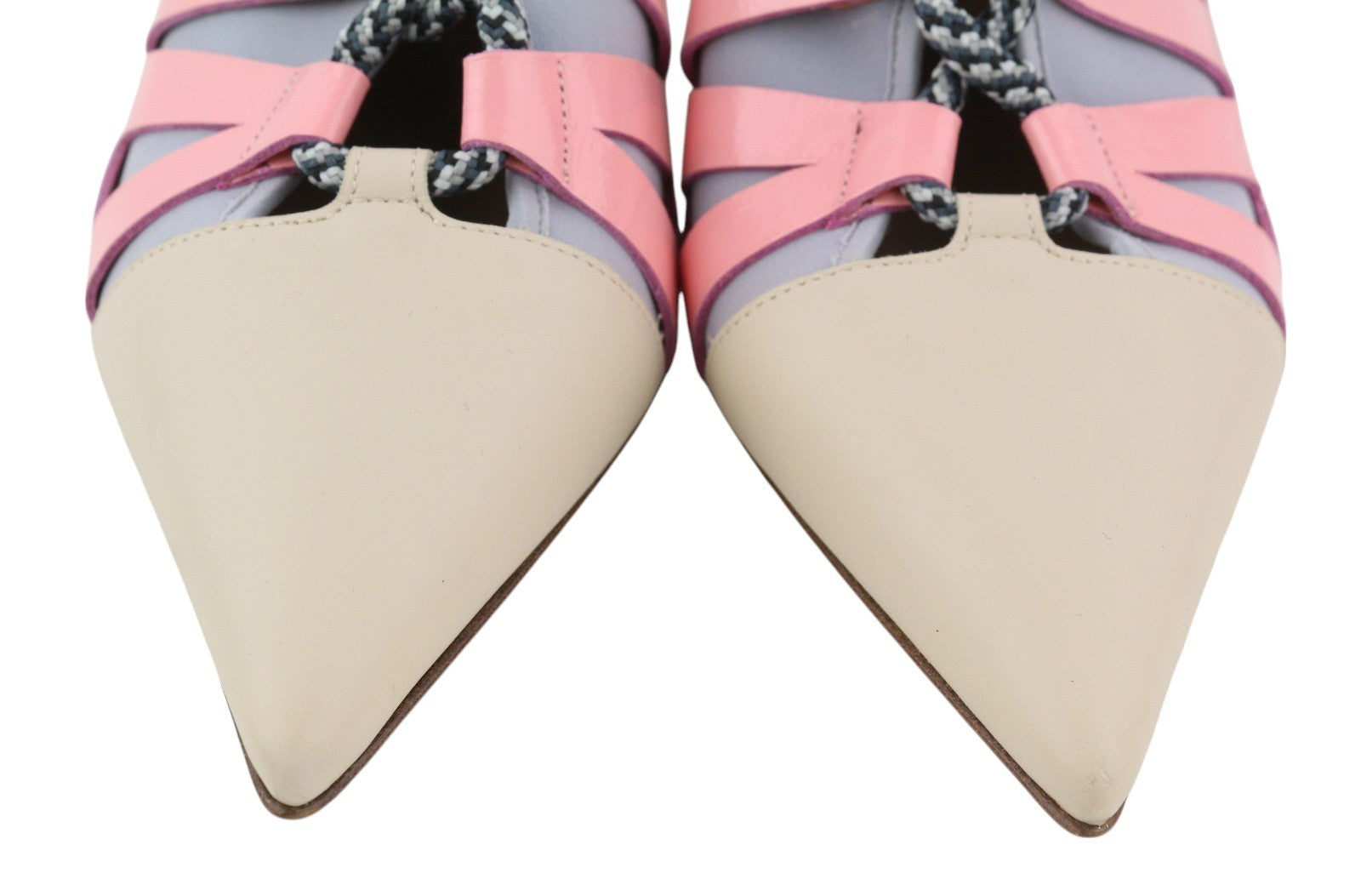 EMPORIO ARMANI Women Heels EU37 Beige Leather Green Drawstring Pumps