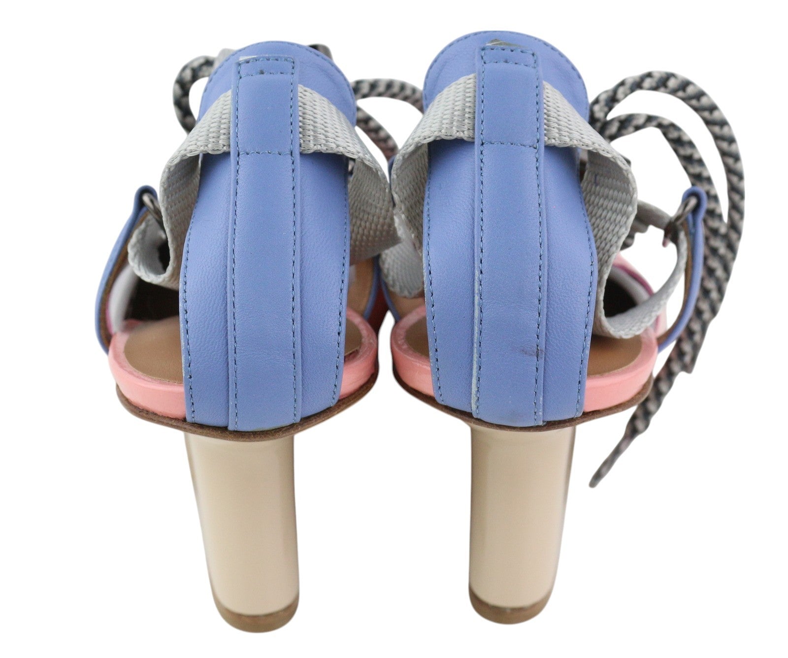 EMPORIO ARMANI Women Heels EU37 Beige Leather Green Drawstring Pumps