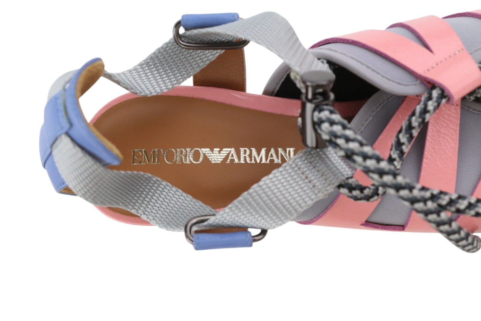 EMPORIO ARMANI Women Heels EU37 Beige Leather Green Drawstring Pumps