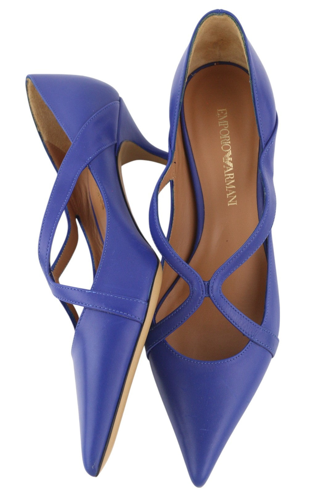 EMPORIO ARMANI X3E374 Women Heels EU37 Blue Leather Strap Pumps