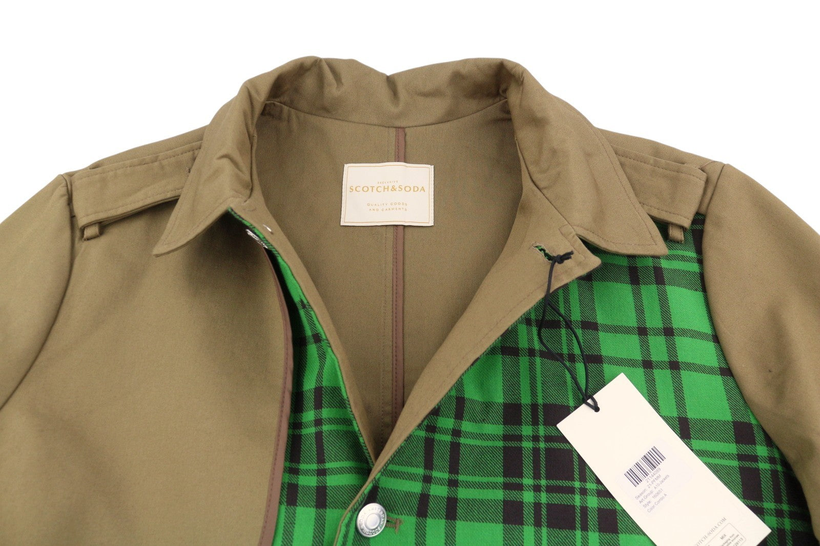 SCOTCH & SODA Men Coat M Green Check Printed Mid-Length Trench RRP349