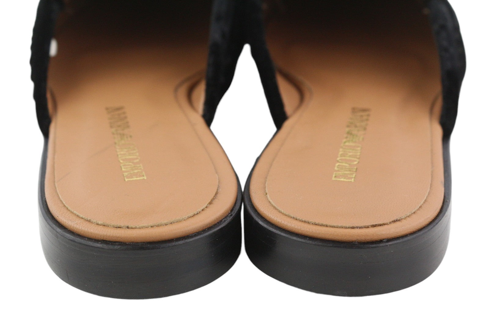 EMPORIO ARMANI X3A068 Women Flats EU37 Black Velvet Slip On Mule Sandals