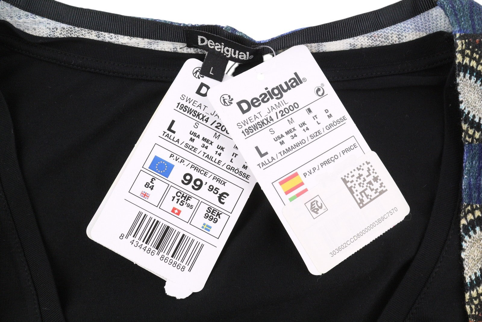 DESIGUAL Jamil Women Jumper L Double Effect Asymmetric Drape 2in1