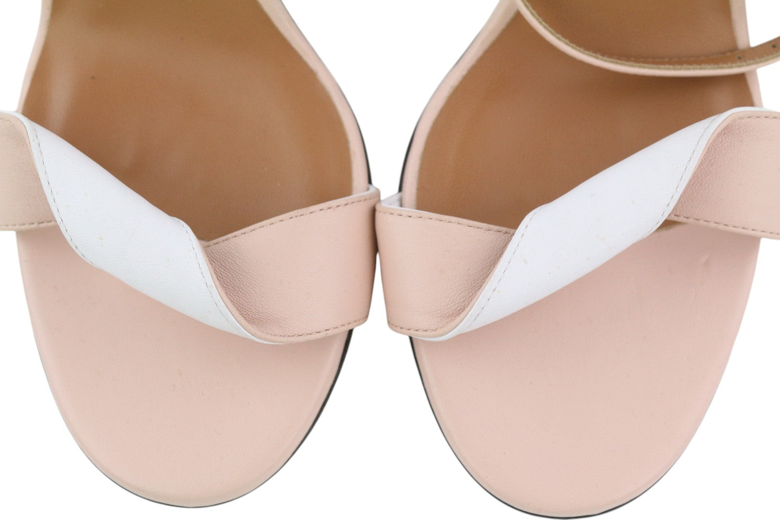 EMPORIO ARMANI Women Heels EU37 Pink Leather Buckle Open Toe Logo Sandals